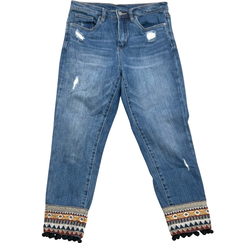 [BLANKNYC] Jeans Women 28W‎ Hi Rise Taper Distress Pom Pom Trim Boho Festival